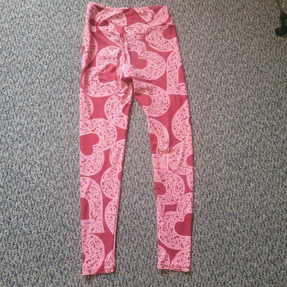 OS LuLaRoe Soft Stretchy Leggings Red Pink Heart Leggings One Size - Picture 9 of 9